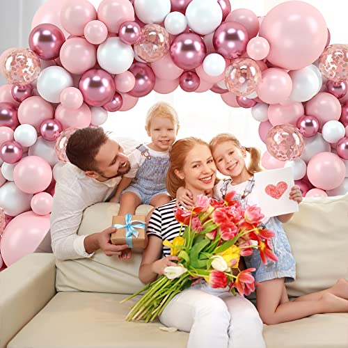 Pink and White Balloon Garland Kit, JOGAMS 5/12/18 Pink Balloon Arch Kit with White Rose Gold Confetti Mauve Balloons for Woman Girl Birthday/Girl Baby Shower/Mother's Day/Engagement Party Decorations