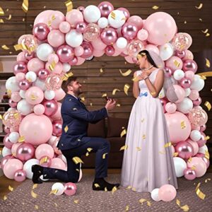 Pink and White Balloon Garland Kit, JOGAMS 5/12/18 Pink Balloon Arch Kit with White Rose Gold Confetti Mauve Balloons for Woman Girl Birthday/Girl Baby Shower/Mother's Day/Engagement Party Decorations