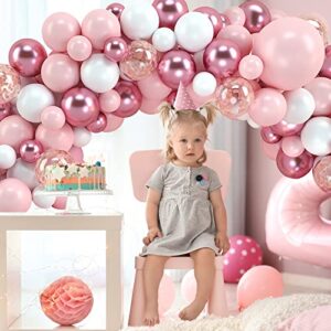 Pink and White Balloon Garland Kit, JOGAMS 5/12/18 Pink Balloon Arch Kit with White Rose Gold Confetti Mauve Balloons for Woman Girl Birthday/Girl Baby Shower/Mother's Day/Engagement Party Decorations