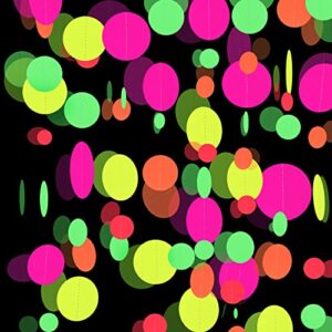90feet paper uv round dot neon garland blacklight reactive glow in the dark party supplies streamers glow fluorescent hanging circle dots banners for wedding birthday neon party decorations