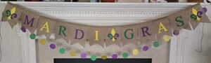 mardi gras garland burlap banner – fleur de lis mardi gras decorations – mardi gras glitter circle dot garland – mardi gras party decorations – ready to hang mardi gras decor by jolly jon