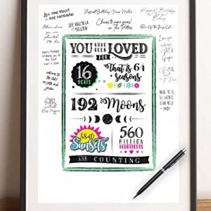 You Have Been Loved for 16 Years | 16th Birthday Or Sweet 16 Decorations | Signature Board For Party | Party Supplies, Guest Book, Or Card Alternative | Signing Board For Party | Poster Size 11x17