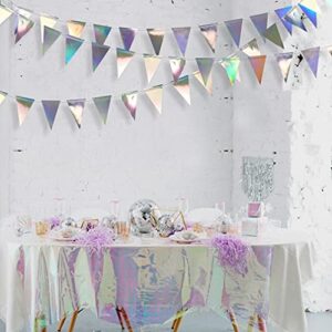 40 Ft Iridescent Triangle Banner Flag Double Sided Metallic Holographic Paper Pennant Bunting Garland for Birthday Anniversary Engagement Wedding Bridal Baby Shower Graduation Hen Party Decorations