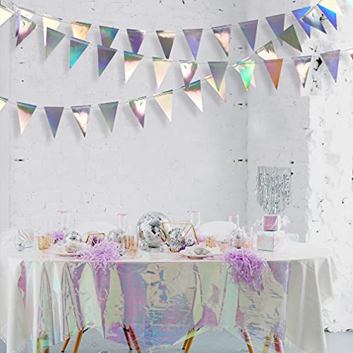 40 Ft Iridescent Triangle Banner Flag Double Sided Metallic Holographic Paper Pennant Bunting Garland for Birthday Anniversary Engagement Wedding Bridal Baby Shower Graduation Hen Party Decorations