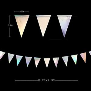 40 Ft Iridescent Triangle Banner Flag Double Sided Metallic Holographic Paper Pennant Bunting Garland for Birthday Anniversary Engagement Wedding Bridal Baby Shower Graduation Hen Party Decorations