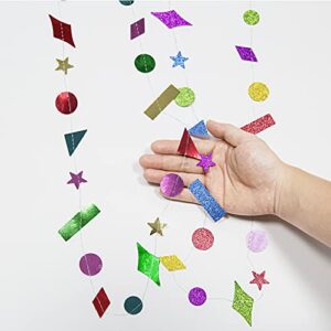 Glitter Colorful Confetti Garlands Hanging Rainbow Star Backdrop Fiesta Party Decoration Streamer for Kids Birthday Bachelorette Bridal Baby Shower Christmas New Year Party Supplies