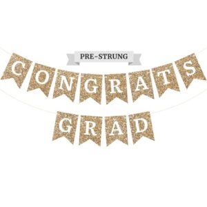pre-strung congrats grad banner – no diy – gold glitter graduation party banner – pre-strung garland on 6 ft strand – gold grad congrats class of 2023 party decorations & decor. did we mention no diy?