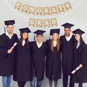 Pre-Strung Congrats Grad Banner - NO DIY - Gold Glitter Graduation Party Banner - Pre-Strung Garland on 6 ft Strand - Gold Grad Congrats Class of 2023 Party Decorations & Decor. Did we mention no DIY?