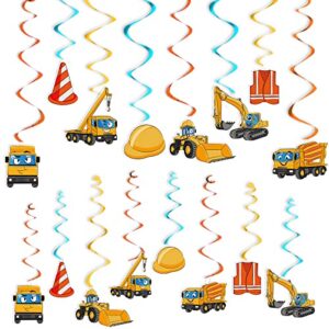 construction hanging swirls – 24 pcs construction party decorations for boys birthday party supplies dump truck hanging decor ceiling streamers