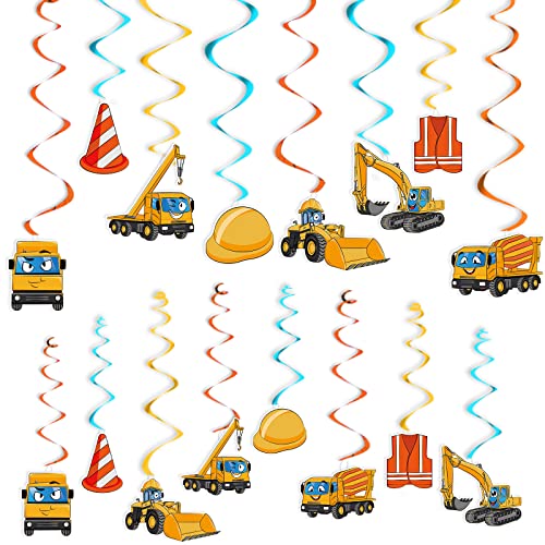 Construction Hanging Swirls - 24 PCS Construction Party Decorations for Boys Birthday Party Supplies Dump Truck Hanging Decor Ceiling Streamers