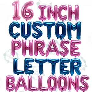 letter balloons – custom phrase 16″ inch alphabet letters & numbers foil mylar balloon | create your own banner name / word | blue/pink baby shower decorations