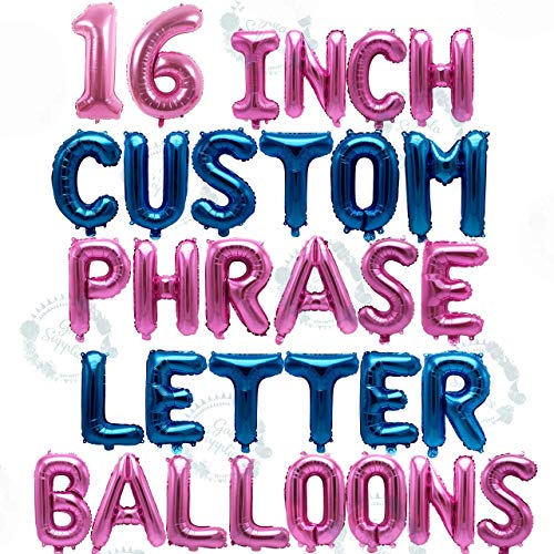 Letter Balloons - Custom Phrase 16" Inch Alphabet Letters & Numbers Foil Mylar Balloon | Create Your own Banner Name / Word | Blue/Pink Baby Shower Decorations