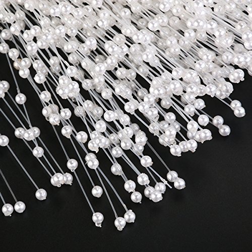 ULTNICE 100Pcs White String Pearls Sticks, Bridal Wedding Pearl Bouquet Artificial Bridal Bouquet Bulk DIY Pearl String Beaded Garland White Bridal Bouquets for Bride Party Decoration