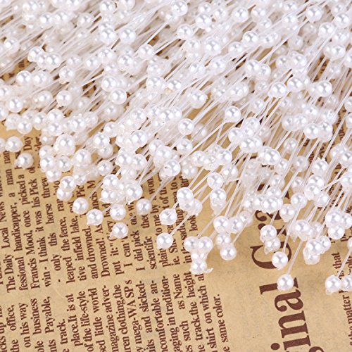 ULTNICE 100Pcs White String Pearls Sticks, Bridal Wedding Pearl Bouquet Artificial Bridal Bouquet Bulk DIY Pearl String Beaded Garland White Bridal Bouquets for Bride Party Decoration