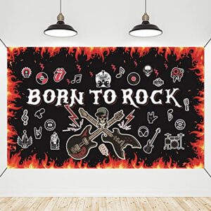 crenics born to rock backdrop banner, extra large 1950’s rock and roll party decorations, rock star music theme birthday party supplies, 5.9 x 3.6 ft