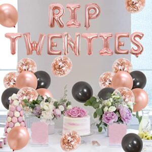 Rip Twenties 30th Birthday Party Decoration for Women Black and Rose Gold Balloon Garland Death to My Twenties Banner, Rip to My 20s Sash, Number 30 Foil Balloon for Funny Thirty Birthday