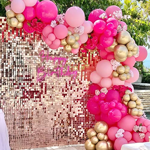 Pink Balloon Garland Arch Kit-122Pcs Hot Pink and Gold Balloons Different Sizes for Barbie Princess Themed Birthday Girl's Baby Shower Bridal Shower Wedding Valentine Party Decorations