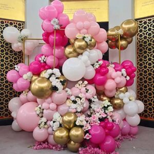 Pink Balloon Garland Arch Kit-122Pcs Hot Pink and Gold Balloons Different Sizes for Barbie Princess Themed Birthday Girl's Baby Shower Bridal Shower Wedding Valentine Party Decorations