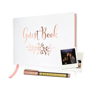 J&A Homes Wedding Guest Book - Polaroid Album Photo Guestbook Registry Sign-in with Gold Foil & Gilded Edges - White Hardbound Book with Bookmark - 9” x 6” inches Small Rose Gold (100 Pages)