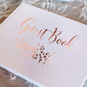 J&A Homes Wedding Guest Book - Polaroid Album Photo Guestbook Registry Sign-in with Gold Foil & Gilded Edges - White Hardbound Book with Bookmark - 9” x 6” inches Small Rose Gold (100 Pages)