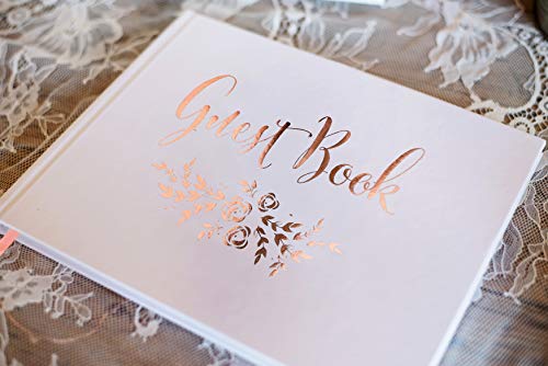 J&A Homes Wedding Guest Book - Polaroid Album Photo Guestbook Registry Sign-in with Gold Foil & Gilded Edges - White Hardbound Book with Bookmark - 9” x 6” inches Small Rose Gold (100 Pages)