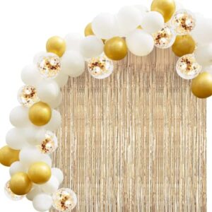 JOYYPOP White Gold Balloon Garland Kit with Gold Tinsel Curtain White Gold Balloons for White and Gold Wedding Birthday Party