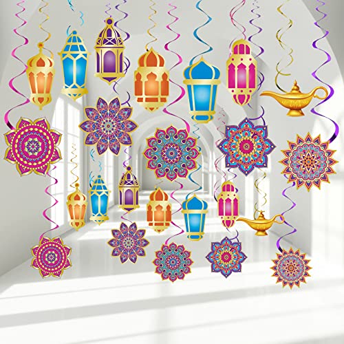 Arabian Nights Party Decoration Genie Lamp Mandala Swirls Ceiling Foil Party Decoration Eid Mubarak Decor for Indian Princess Baby Shower Moroccan Birthday Party Supplies 52 Pcs