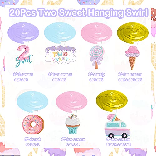 20Pcs Ice Cream Two Sweet 2nd Birthday Party Supplies, Ice Cream and Donut Party Hanging Swirl Decorations, Summer Ice Cream Party Hanging Streamer for Ice Cream Baby Second Birthday Donut Theme Party