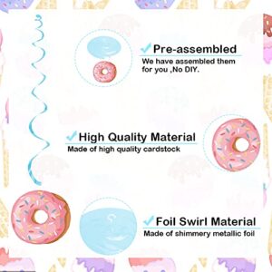 20Pcs Ice Cream Two Sweet 2nd Birthday Party Supplies, Ice Cream and Donut Party Hanging Swirl Decorations, Summer Ice Cream Party Hanging Streamer for Ice Cream Baby Second Birthday Donut Theme Party