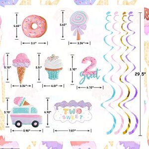 20Pcs Ice Cream Two Sweet 2nd Birthday Party Supplies, Ice Cream and Donut Party Hanging Swirl Decorations, Summer Ice Cream Party Hanging Streamer for Ice Cream Baby Second Birthday Donut Theme Party