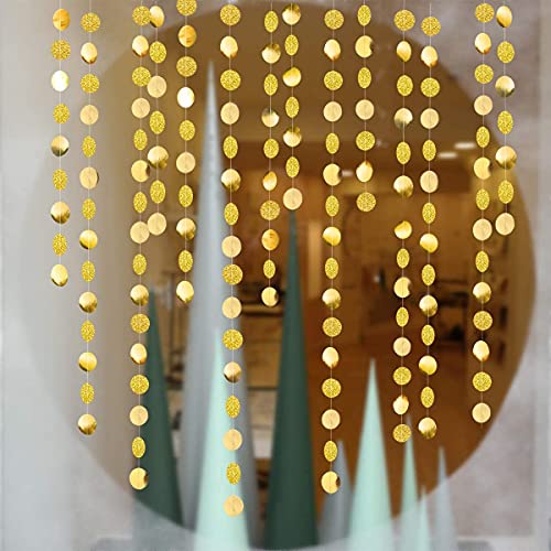 Decor365 Gold Circle dots Garland Golden Party Decorations Glitter Polka Dots Streamers Hanging Backdrop Bunting String Wedding/Birthday/Baby Shower/Graduation/New Year/Christmas/Sweet 16/Bday Decor