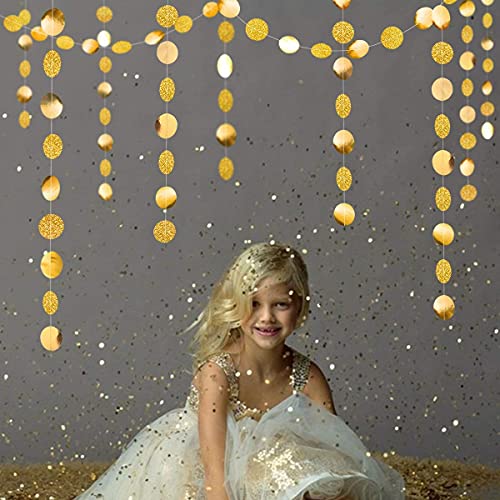 Decor365 Gold Circle dots Garland Golden Party Decorations Glitter Polka Dots Streamers Hanging Backdrop Bunting String Wedding/Birthday/Baby Shower/Graduation/New Year/Christmas/Sweet 16/Bday Decor