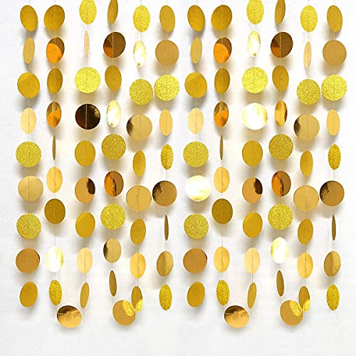 Decor365 Gold Circle dots Garland Golden Party Decorations Glitter Polka Dots Streamers Hanging Backdrop Bunting String Wedding/Birthday/Baby Shower/Graduation/New Year/Christmas/Sweet 16/Bday Decor