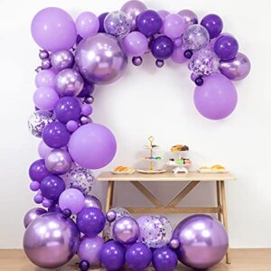 LFVIK Purple Balloons Garland Arch Kit& 4 Sizes 18''12''10''5'', Metallic Balloons, Purple Confetti ballons,for Women Birthday ,Purple theme party,Shower,Wedding.Balloon decoration tools.