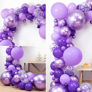 LFVIK Purple Balloons Garland Arch Kit& 4 Sizes 18''12''10''5'', Metallic Balloons, Purple Confetti ballons,for Women Birthday ,Purple theme party,Shower,Wedding.Balloon decoration tools.
