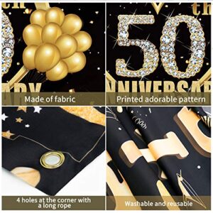 Yoaokiy 50th Wedding Anniversary Banner Backdrop Decorations, Gold Happy 50 Anniversary Party Supplies, Extra Large 50 Year Anniversary Decor Poster Photography (6 X 3.6ft)