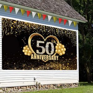 Yoaokiy 50th Wedding Anniversary Banner Backdrop Decorations, Gold Happy 50 Anniversary Party Supplies, Extra Large 50 Year Anniversary Decor Poster Photography (6 X 3.6ft)