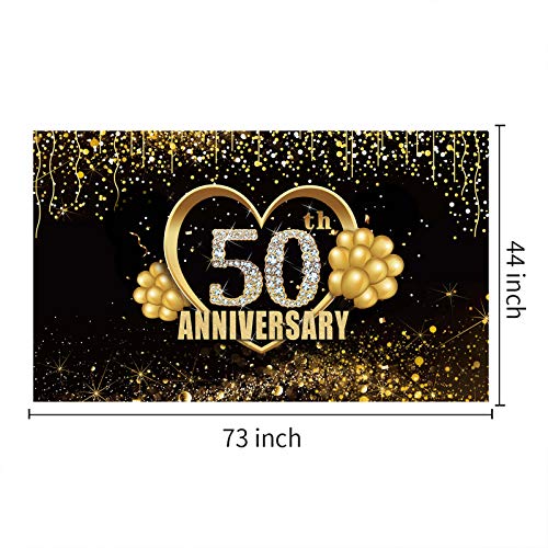 Yoaokiy 50th Wedding Anniversary Banner Backdrop Decorations, Gold Happy 50 Anniversary Party Supplies, Extra Large 50 Year Anniversary Decor Poster Photography (6 X 3.6ft)