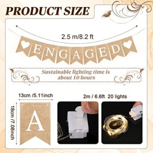 2 Pieces Engaged Banner and Photo Banner Romantic Engagement Wedding Decorations Engagement Party Decor Engaged Burlap Banner Wedding Party Sign Bridal Shower Party Supplies with String Lights