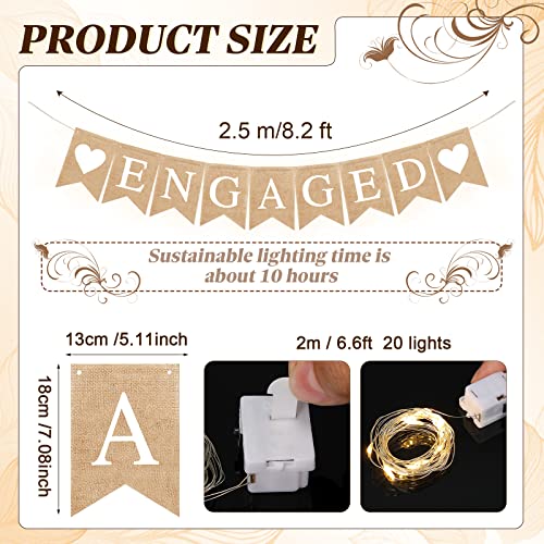 2 Pieces Engaged Banner and Photo Banner Romantic Engagement Wedding Decorations Engagement Party Decor Engaged Burlap Banner Wedding Party Sign Bridal Shower Party Supplies with String Lights