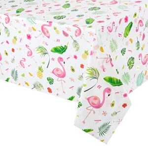 wernnsai flamingo tablecloth – 108”x 54” tropical luau party disposable plastic table cover pineapple party supplies for kid girl picnic birthday party decoration