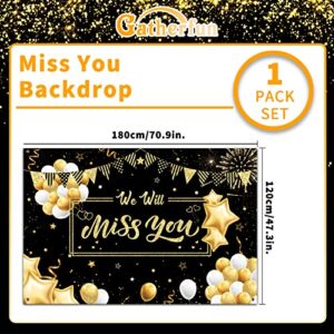 We Will Miss You Backdrop Banner Gatherfun Going Away Party Supplies Decorations Large Black and Gold Photography Background for Men Women Farewell Anniversary Retirement Graduation Party