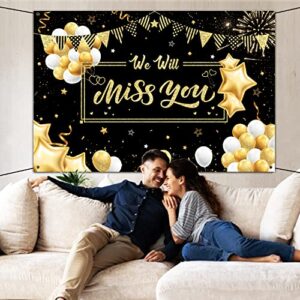 We Will Miss You Backdrop Banner Gatherfun Going Away Party Supplies Decorations Large Black and Gold Photography Background for Men Women Farewell Anniversary Retirement Graduation Party