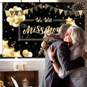 We Will Miss You Backdrop Banner Gatherfun Going Away Party Supplies Decorations Large Black and Gold Photography Background for Men Women Farewell Anniversary Retirement Graduation Party