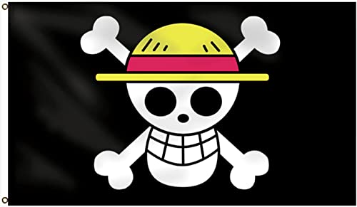 27.5 X 43.3 Inches Luffy's Straw Hat Pirate Flag ,70cm X 110cm OP Anime Jolly Roger Pirate with Straw Hat Flag