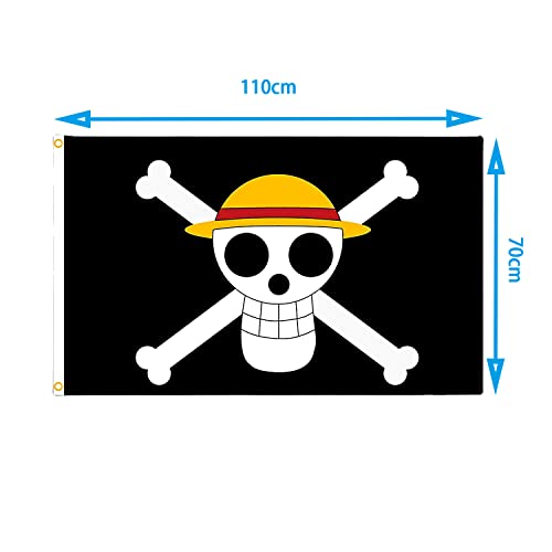 27.5 X 43.3 Inches Luffy's Straw Hat Pirate Flag ,70cm X 110cm OP Anime Jolly Roger Pirate with Straw Hat Flag