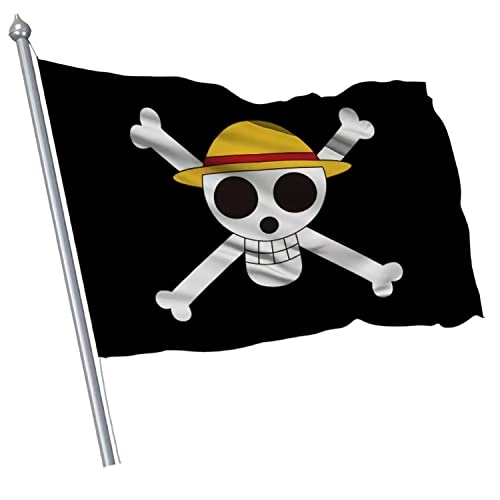 27.5 X 43.3 Inches Luffy's Straw Hat Pirate Flag ,70cm X 110cm OP Anime Jolly Roger Pirate with Straw Hat Flag