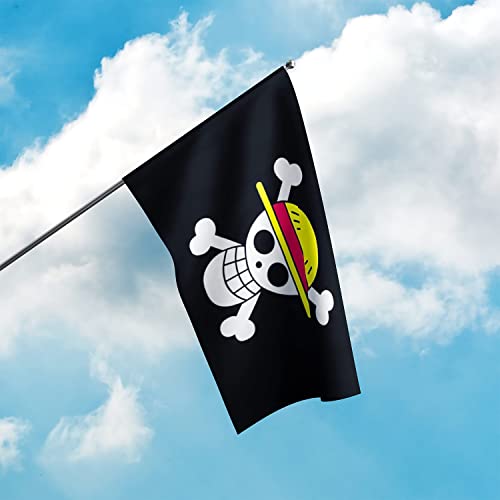 27.5 X 43.3 Inches Luffy's Straw Hat Pirate Flag ,70cm X 110cm OP Anime Jolly Roger Pirate with Straw Hat Flag