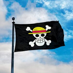 27.5 X 43.3 Inches Luffy's Straw Hat Pirate Flag ,70cm X 110cm OP Anime Jolly Roger Pirate with Straw Hat Flag