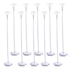 set of 10 balloon stick stand table balloon stand kit reusable balloon column holder with balloon pole desktop stand base support holder for wedding birthday party supplies (white)